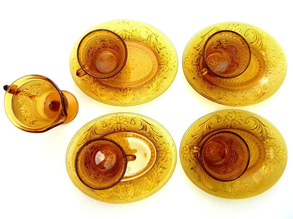 Vintage 1970s Indiana Glass Amber Hobnail Deviled Egg Dish Easter Hostess Tray
